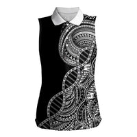 Samoan DNA Art Tattoo Women Sleeveless Polo Shirt Polynesian Pattern Black Color LT03 Female Black - Polynesian Pride