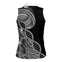 Samoan DNA Art Tattoo Women Sleeveless Polo Shirt Polynesian Pattern Black Color LT03 - Polynesian Pride