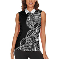 Samoan DNA Art Tattoo Women Sleeveless Polo Shirt Polynesian Pattern Black Color LT03 - Polynesian Pride