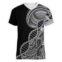 Samoan DNA Art Tattoo Women V-Neck T-Shirt Polynesian Pattern Black Color LT03 Female Black - Polynesian Pride