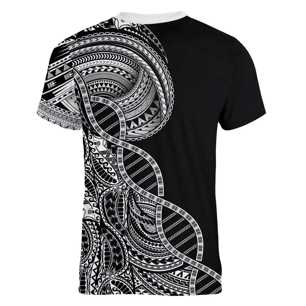 Samoan DNA Art Tattoo Women V-Neck T-Shirt Polynesian Pattern Black Color LT03 - Polynesian Pride