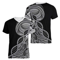 Samoan DNA Art Tattoo Women V-Neck T-Shirt Polynesian Pattern Black Color LT03 - Polynesian Pride
