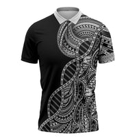Samoan DNA Art Tattoo Zipper Polo Shirt Polynesian Pattern Black Color LT03 Black - Polynesian Pride
