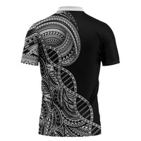 Samoan DNA Art Tattoo Zipper Polo Shirt Polynesian Pattern Black Color LT03 - Polynesian Pride