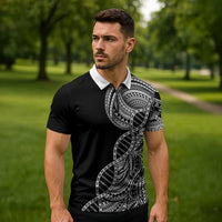 Samoan DNA Art Tattoo Zipper Polo Shirt Polynesian Pattern Black Color LT03 - Polynesian Pride