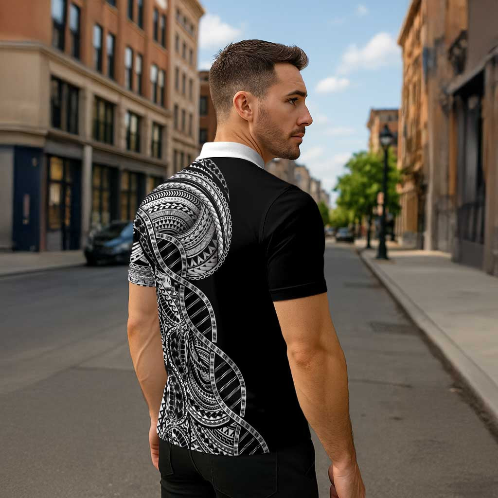 Samoan DNA Art Tattoo Zipper Polo Shirt Polynesian Pattern Black Color LT03 - Polynesian Pride