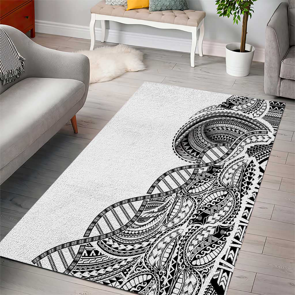 Samoan DNA Art Tattoo Area Rug Polynesian Pattern White Color