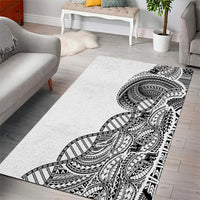 Samoan DNA Art Tattoo Area Rug Polynesian Pattern White Color