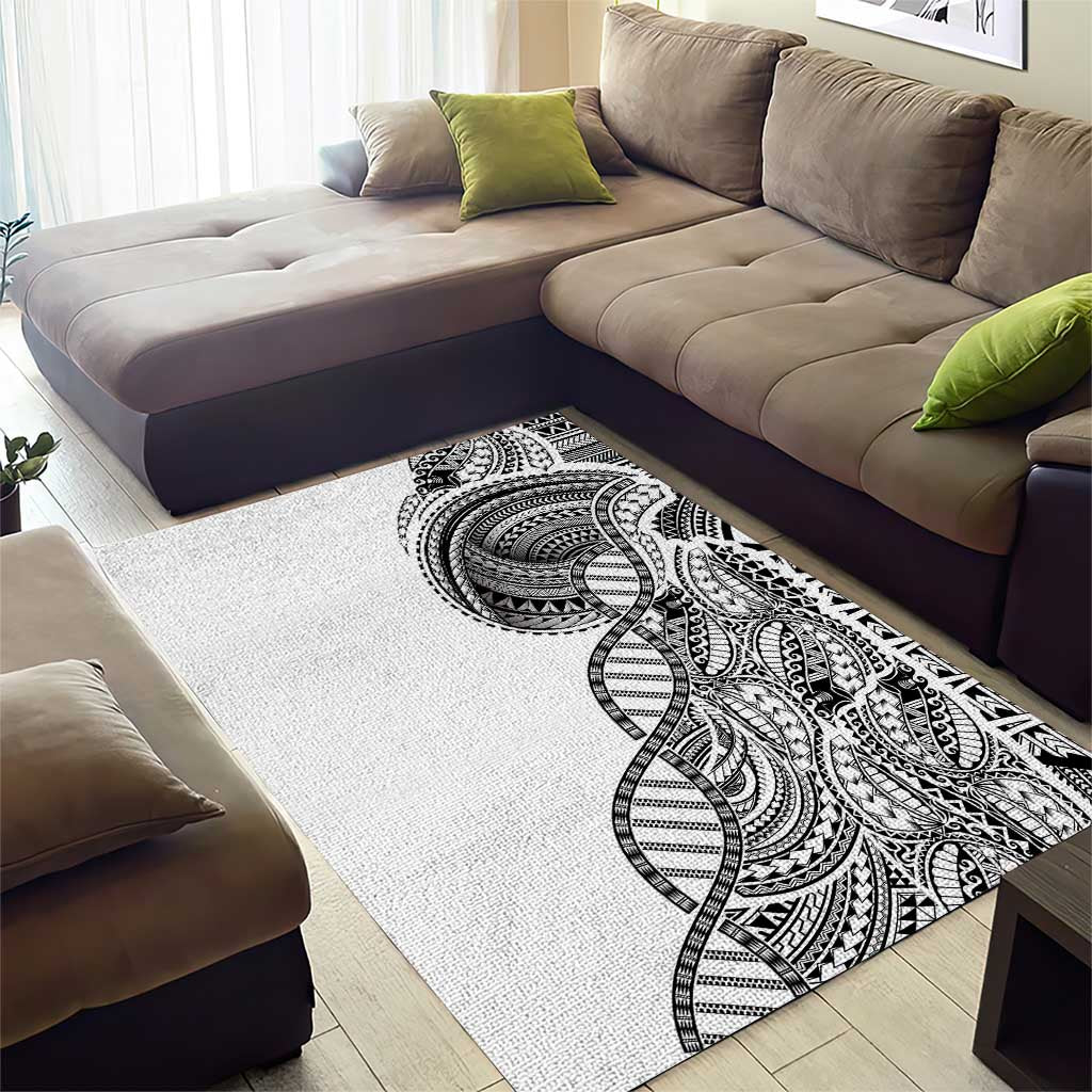 Samoan DNA Art Tattoo Area Rug Polynesian Pattern White Color