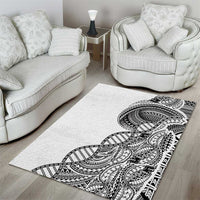 Samoan DNA Art Tattoo Area Rug Polynesian Pattern White Color