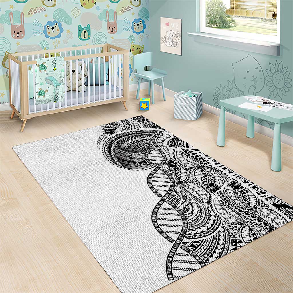 Samoan DNA Art Tattoo Area Rug Polynesian Pattern White Color