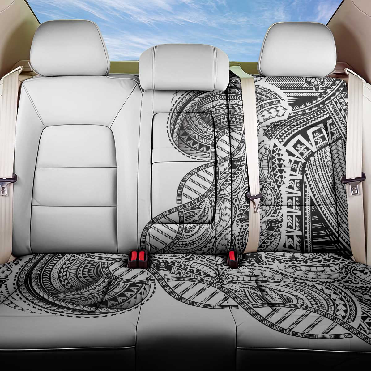 Samoan DNA Art Tattoo Back Car Seat Cover Polynesian Pattern White Color LT03 One Size White - Polynesian Pride