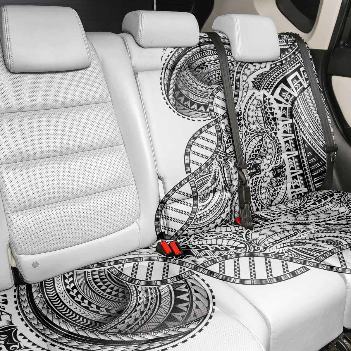 Samoan DNA Art Tattoo Back Car Seat Cover Polynesian Pattern White Color LT03 - Polynesian Pride