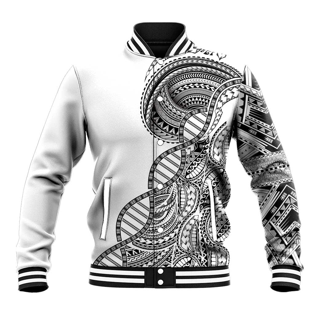 Samoan DNA Art Tattoo Baseball Jacket Polynesian Pattern White Color LT03 Unisex White - Polynesian Pride