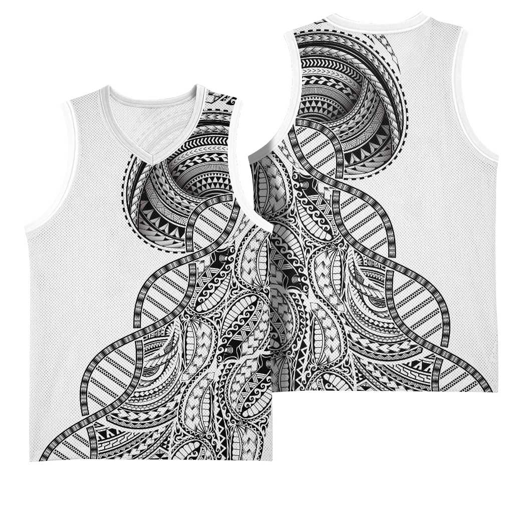 Samoan DNA Art Tattoo Basketball Jersey Polynesian Pattern White Color LT03 - Polynesian Pride