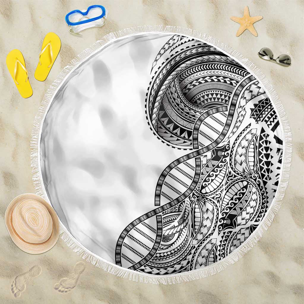 Samoan DNA Art Tattoo Beach Blanket Polynesian Pattern White Color LT03 One Size 150cm White - Polynesian Pride