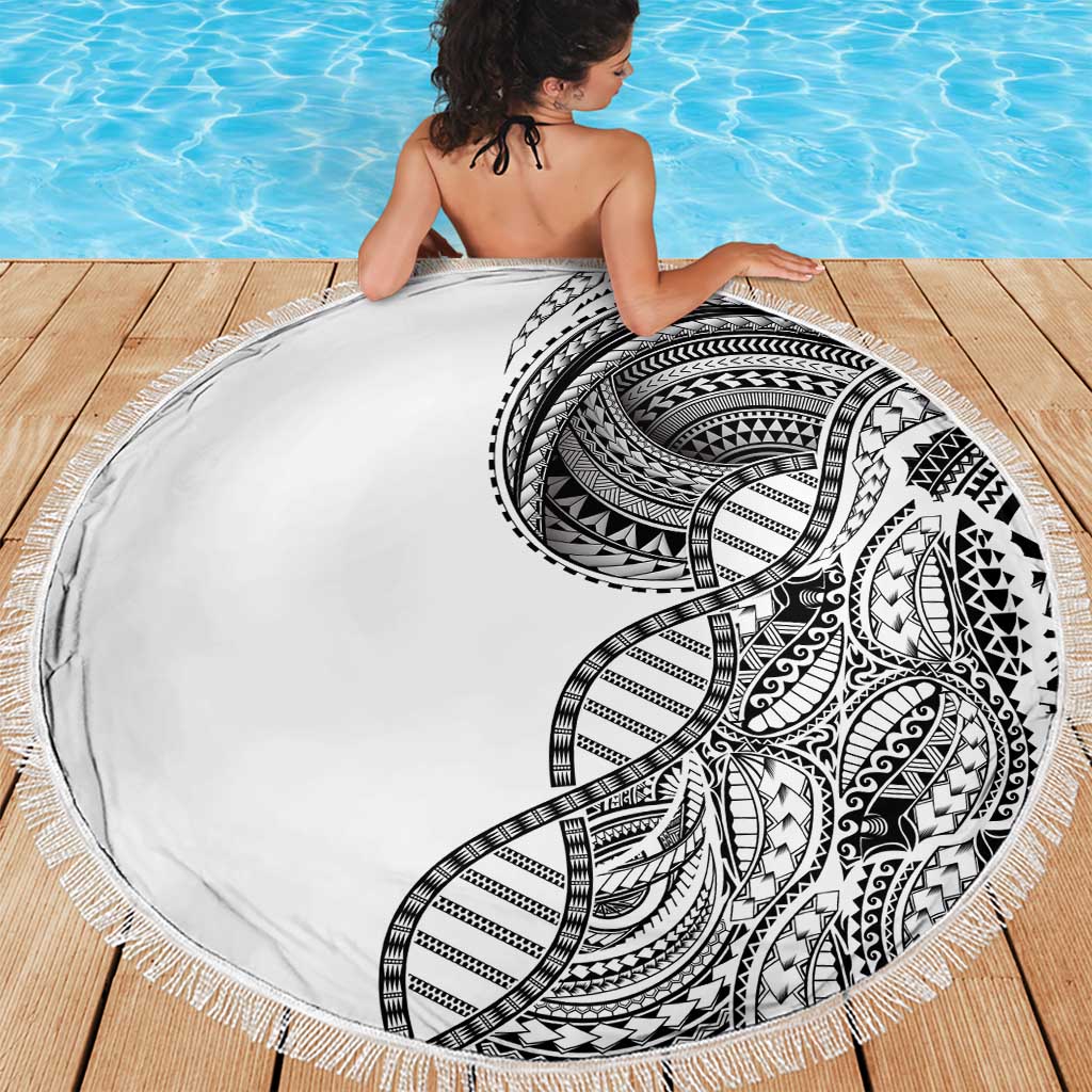 Samoan DNA Art Tattoo Beach Blanket Polynesian Pattern White Color LT03 - Polynesian Pride