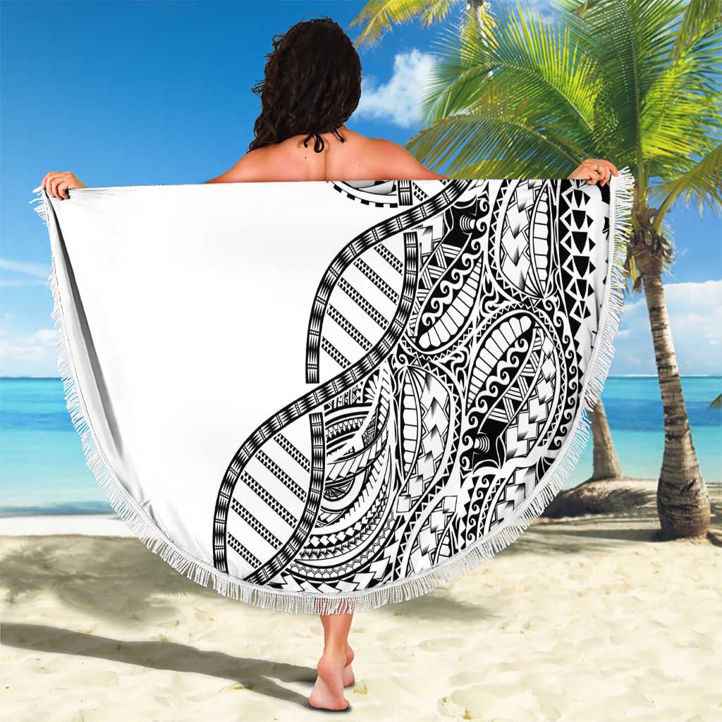 Samoan DNA Art Tattoo Beach Blanket Polynesian Pattern White Color LT03 - Polynesian Pride