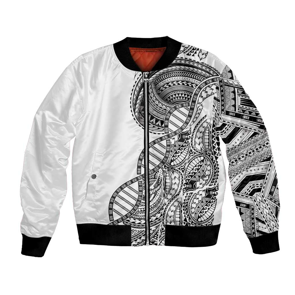 Samoan DNA Art Tattoo Bomber Jacket Polynesian Pattern White Color LT03 Unisex White - Polynesian Pride