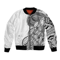 Samoan DNA Art Tattoo Bomber Jacket Polynesian Pattern White Color LT03 Unisex White - Polynesian Pride