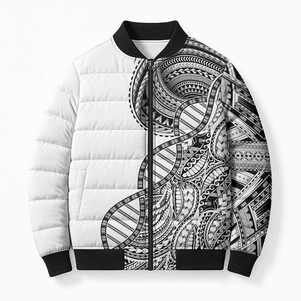 Samoan DNA Art Tattoo Bomber Puffer Jacket Polynesian Pattern White Color LT03 Unisex White - Polynesian Pride