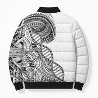 Samoan DNA Art Tattoo Bomber Puffer Jacket Polynesian Pattern White Color LT03 - Polynesian Pride