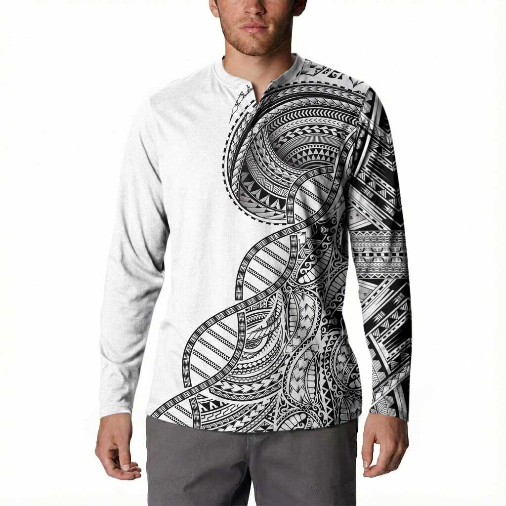 Samoan DNA Art Tattoo Button Sweatshirt Polynesian Pattern White Color LT03 - Polynesian Pride