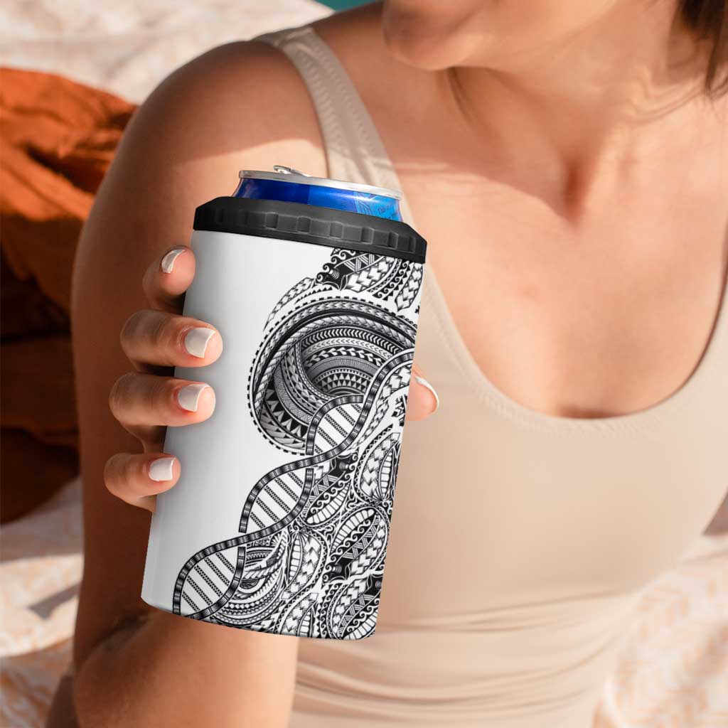 Samoan DNA Art Tattoo 4 in 1 Can Cooler Tumbler Polynesian Pattern White Color LT03 - Polynesian Pride