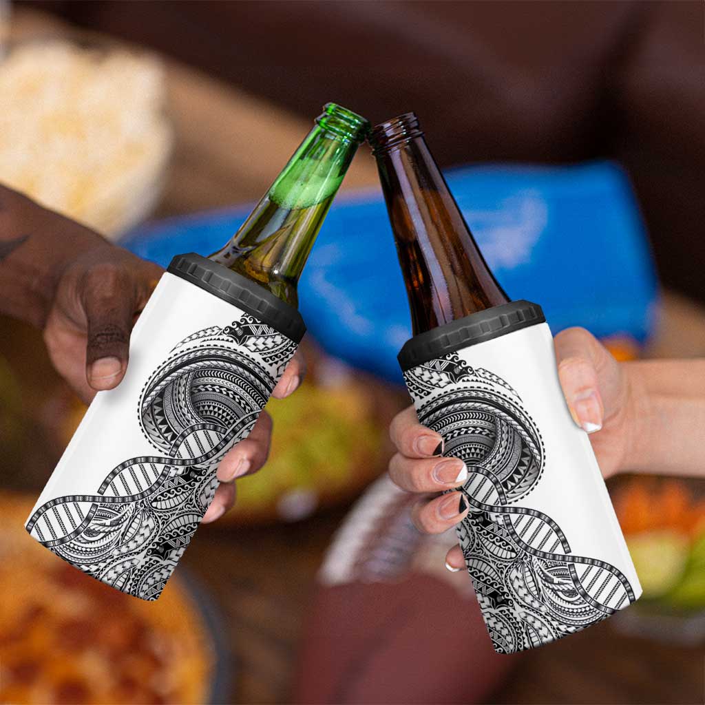 Samoan DNA Art Tattoo 4 in 1 Can Cooler Tumbler Polynesian Pattern White Color LT03 - Polynesian Pride