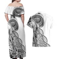 Samoan DNA Art Tattoo Couples Matching Off Shoulder Maxi Dress and Hawaiian Shirt Polynesian Pattern White Color LT03 - Polynesian Pride