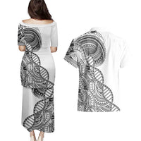 Samoan DNA Art Tattoo Couples Matching Puletasi and Hawaiian Shirt Polynesian Pattern White Color LT03 - Polynesian Pride