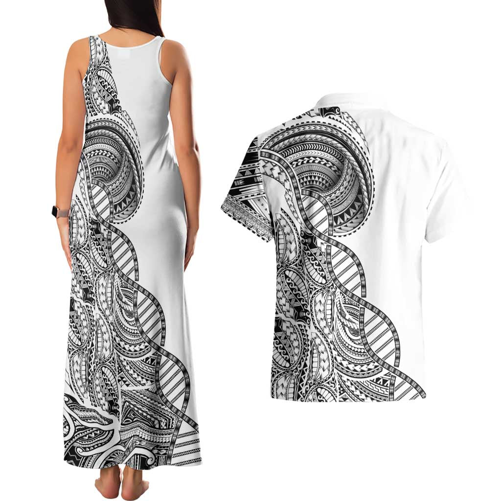 Samoan DNA Art Tattoo Couples Matching Tank Maxi Dress and Hawaiian Shirt Polynesian Pattern White Color LT03 - Polynesian Pride