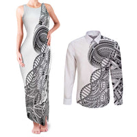 Samoan DNA Art Tattoo Couples Matching Tank Maxi Dress and Long Sleeve Button Shirt Polynesian Pattern White Color LT03 White - Polynesian Pride