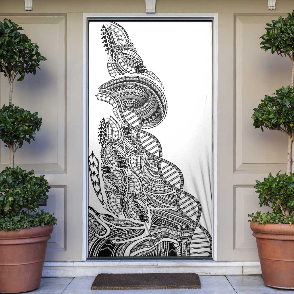 Samoan DNA Art Tattoo Door Cover Polynesian Pattern White Color LT03 White - Polynesian Pride