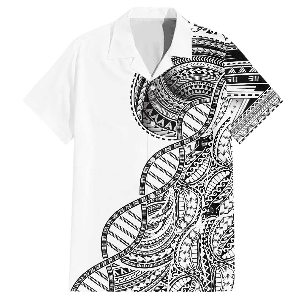 Samoan DNA Art Tattoo Family Matching Mermaid Dress and Hawaiian Shirt Polynesian Pattern White Color