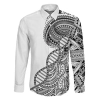 Samoan DNA Art Tattoo Family Matching Off The Shoulder Long Sleeve Dress and Hawaiian Shirt Polynesian Pattern White Color