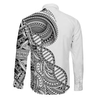 Samoan DNA Art Tattoo Family Matching Off The Shoulder Long Sleeve Dress and Hawaiian Shirt Polynesian Pattern White Color