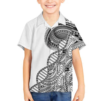 Samoan DNA Art Tattoo Family Matching Off Shoulder Short Dress and Hawaiian Shirt Polynesian Pattern White Color