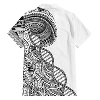 Samoan DNA Art Tattoo Family Matching Short Sleeve Bodycon Dress and Hawaiian Shirt Polynesian Pattern White Color