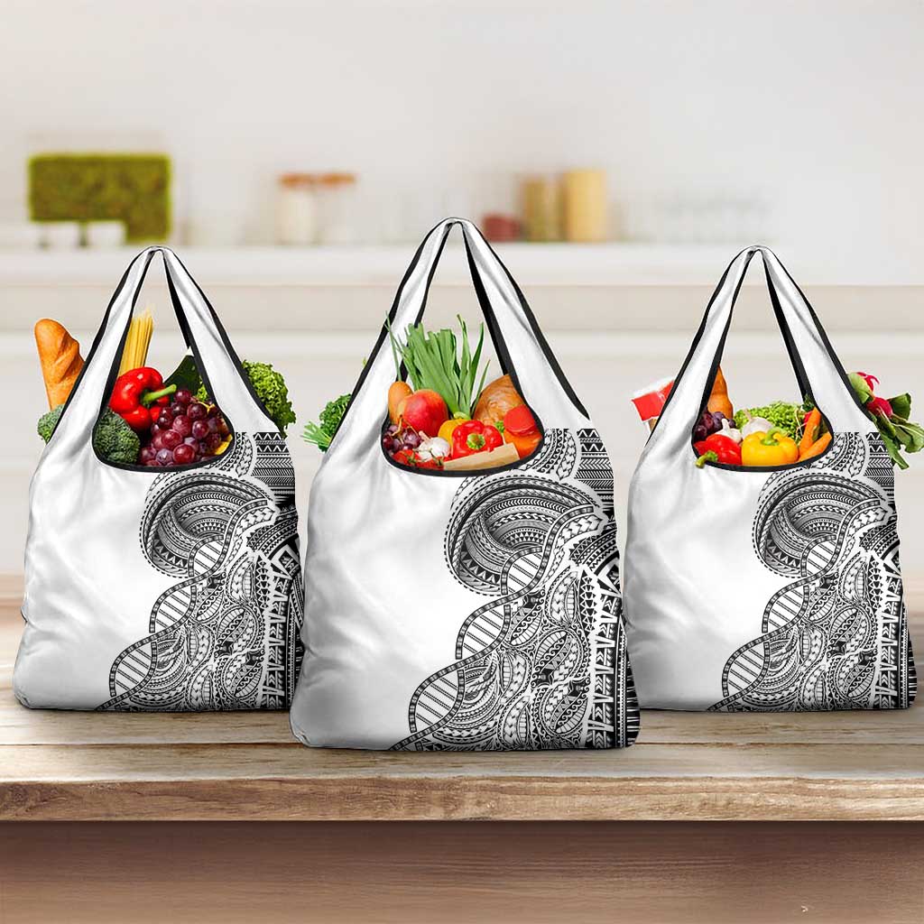 Samoan DNA Art Tattoo Grocery Bag Polynesian Pattern White Color LT03 3-pack One Size White - Polynesian Pride