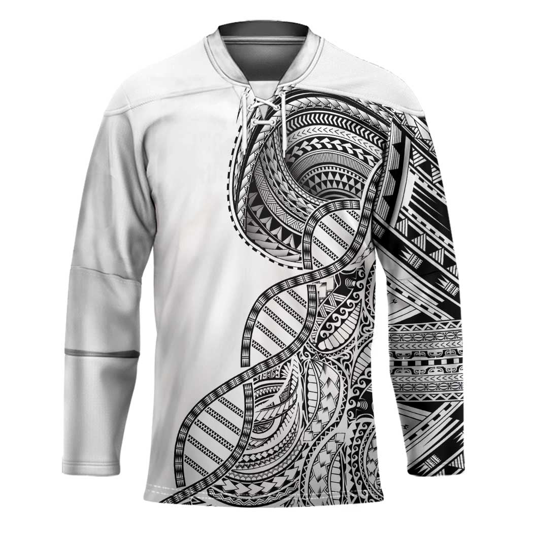 Samoan DNA Art Tattoo Hockey Jersey Polynesian Pattern White Color LT03 Unisex White - Polynesian Pride