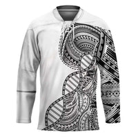 Samoan DNA Art Tattoo Hockey Jersey Polynesian Pattern White Color LT03 Unisex White - Polynesian Pride