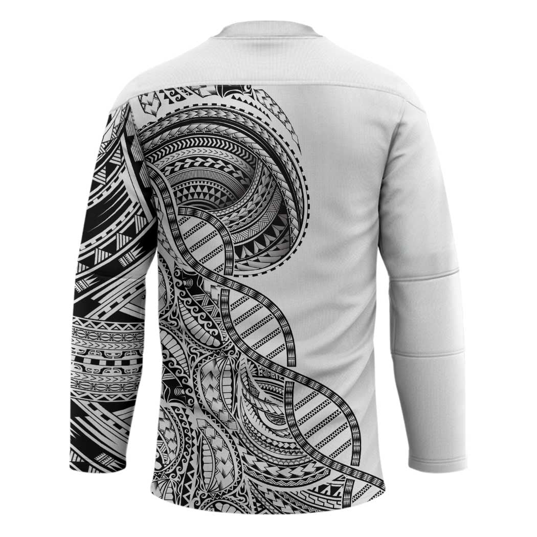 Samoan DNA Art Tattoo Hockey Jersey Polynesian Pattern White Color LT03 - Polynesian Pride