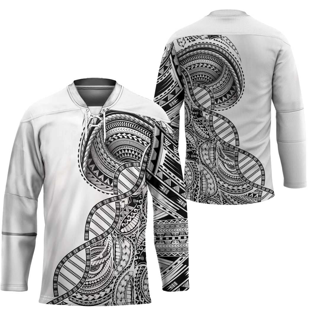 Samoan DNA Art Tattoo Hockey Jersey Polynesian Pattern White Color LT03 - Polynesian Pride