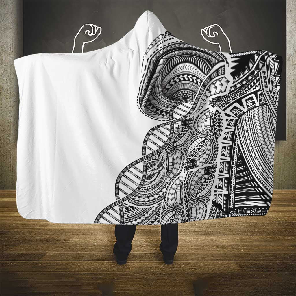 Samoan DNA Art Tattoo Hooded Blanket Polynesian Pattern White Color LT03 - Polynesian Pride