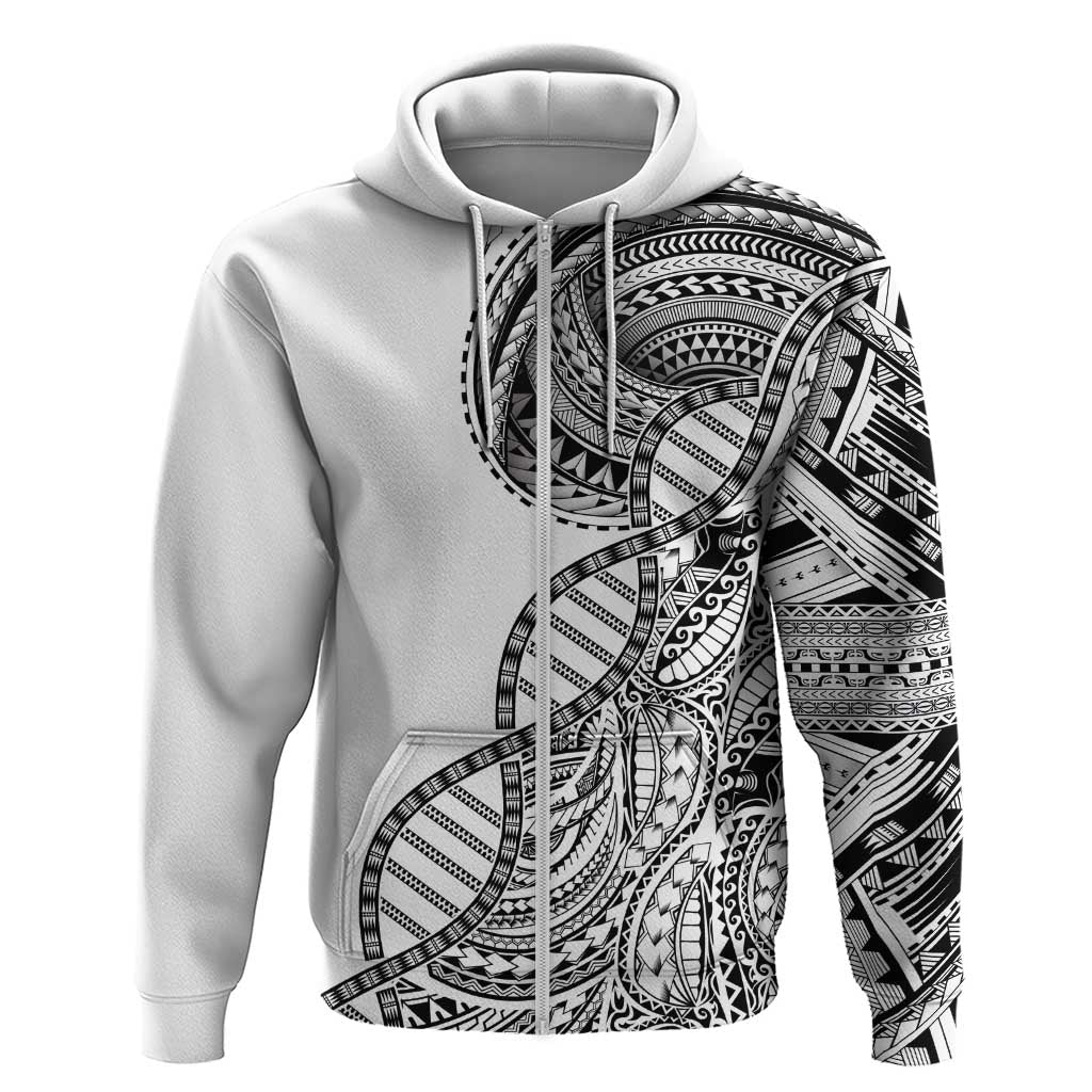 Samoan DNA Art Tattoo Hoodie Polynesian Pattern White Color LT03 Zip Hoodie White - Polynesian Pride