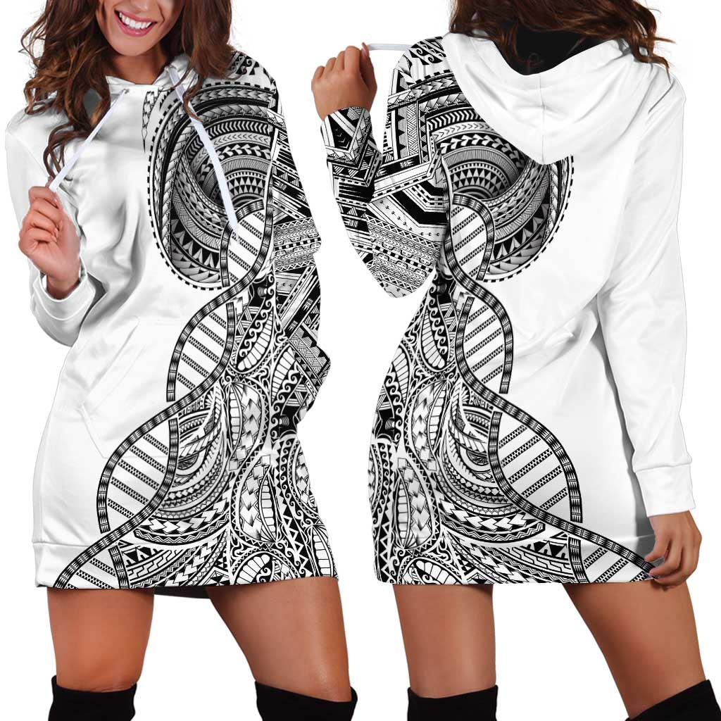 Samoan DNA Art Tattoo Hoodie Dress Polynesian Pattern White Color LT03 - Polynesian Pride