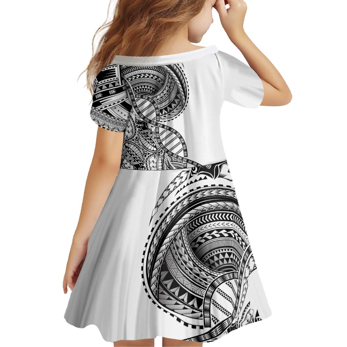 Samoan DNA Art Tattoo Kid Short Sleeve Dress Polynesian Pattern White Color LT03 - Polynesian Pride