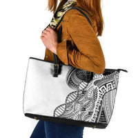 Samoan DNA Art Tattoo Leather Tote Bag Polynesian Pattern White Color LT03 White - Polynesian Pride