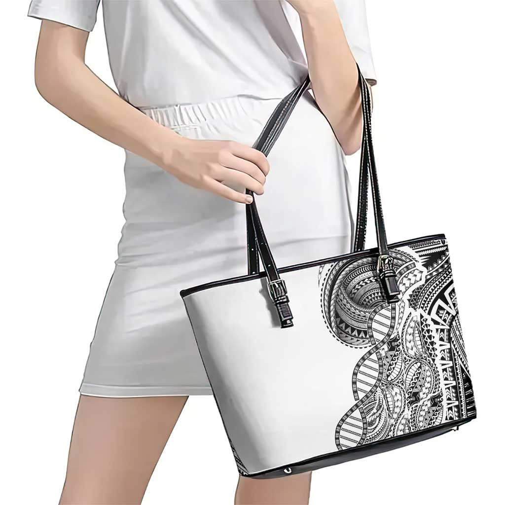 Samoan DNA Art Tattoo Leather Tote Bag Polynesian Pattern White Color LT03 - Polynesian Pride